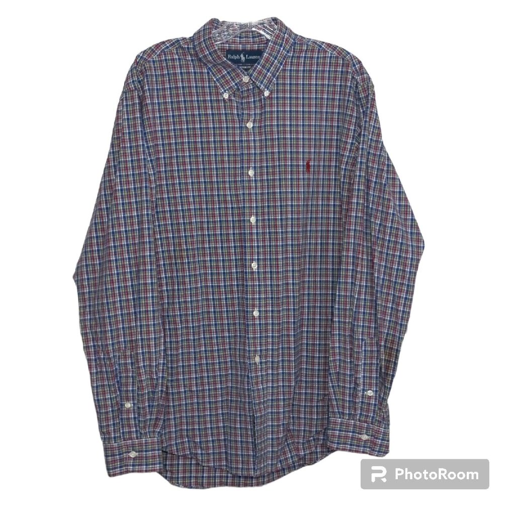 Ralph Lauren Shirt Men's Xl Button Down Custom Fit Long Sleeve Plaid Dadcore
